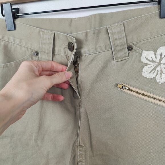 Vintage Y2K Aldo Gianne Embroidered Pants Womens Medium Tan Floral Butterfly - Picture 3 of 10